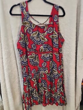 Maurices Red Dress with Multicolor Printed Trim